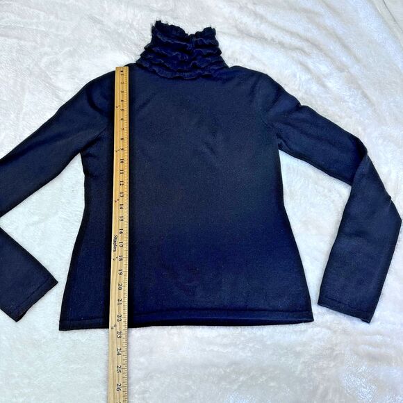 Eccoci Women's Black Ruffle Neck Cashmere & Silk Turtleneck Sweater Sz S - Picture 10 of 13